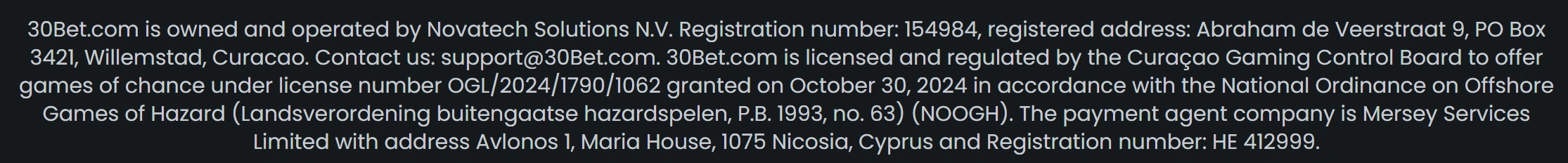 30Bet Security and Licence Information