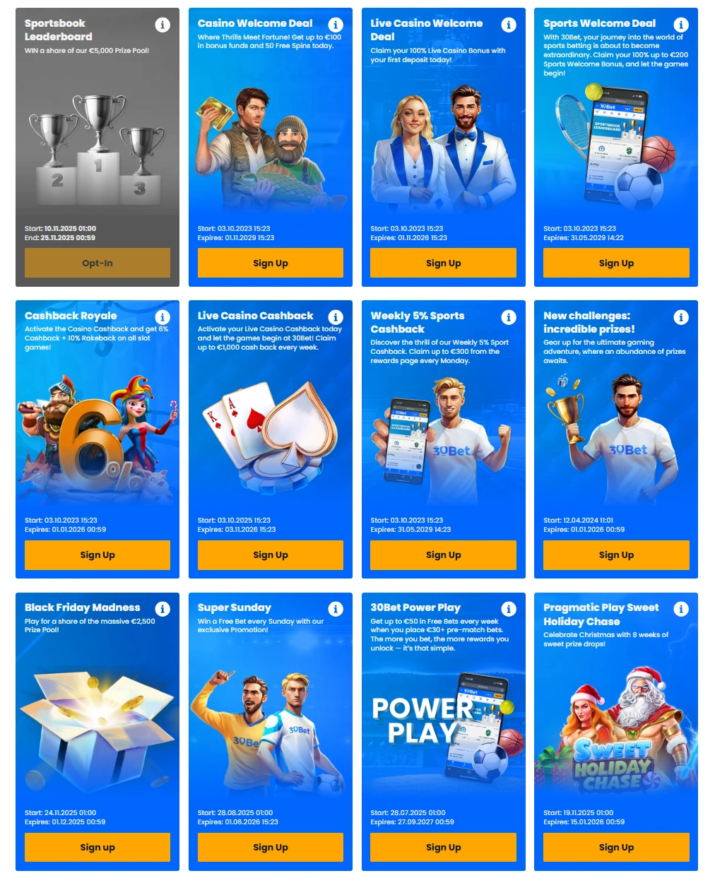 Bonuses & Promotions at 30Bet Casino